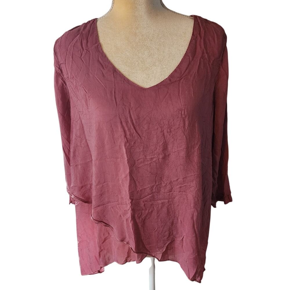 Click By Color Me Cotton Women's Pink Flowy Tiered Blouse Size Large
